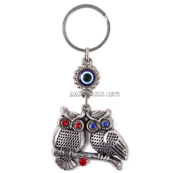 Metal Double Owl Keychain