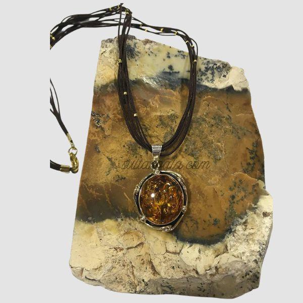 Amber Stone Silver Women's Necklace 925 Sterling