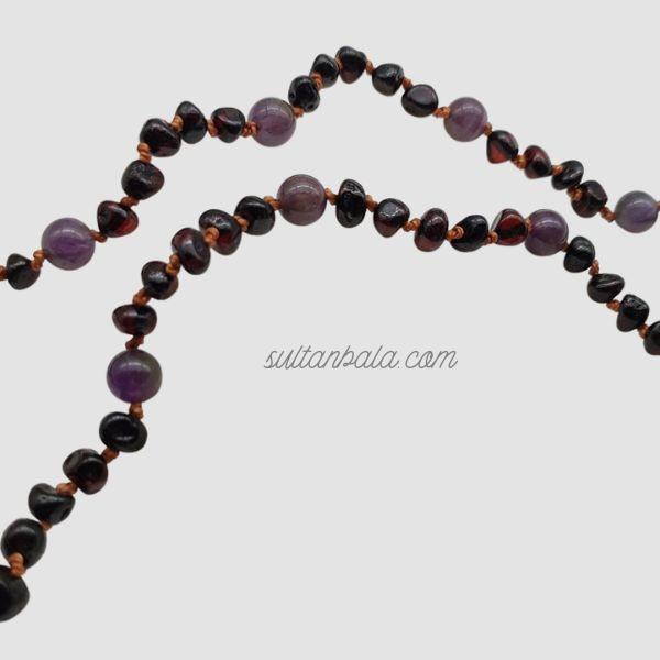 TAUS STONE Original Natural Stone (Amethyst) Adult Necklace with Amber Knot