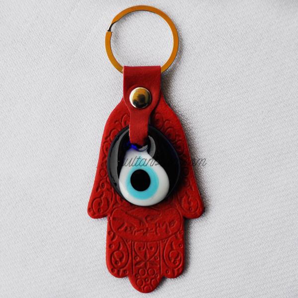 Fatima Hand Leather Keychain Red
