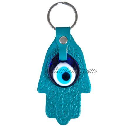 Fatima Hand Leather Keychain Blue