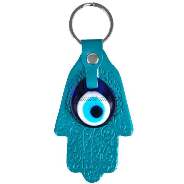 Fatima Hand Leather Keychain Blue