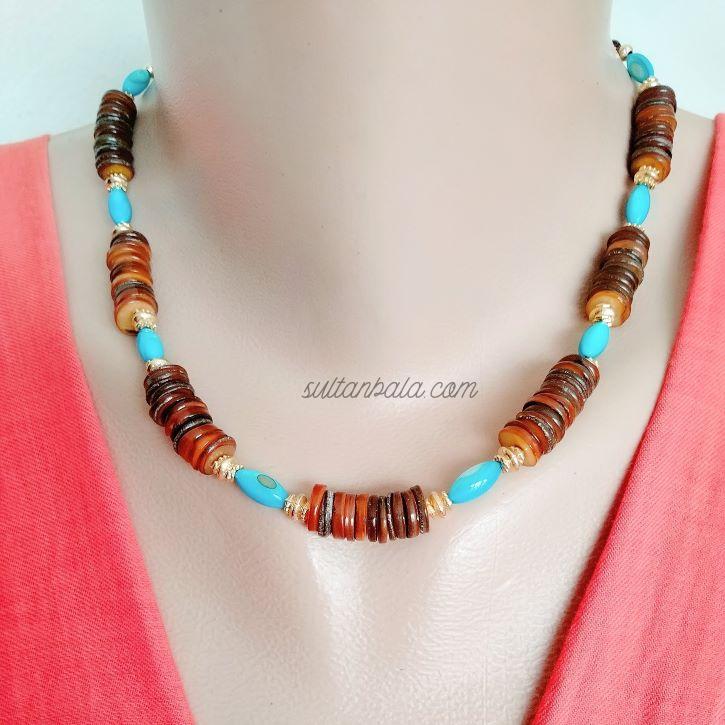 Blue and Brown Mother of Pearl Necklace Blue and Brown Mother of Pearl Necklace