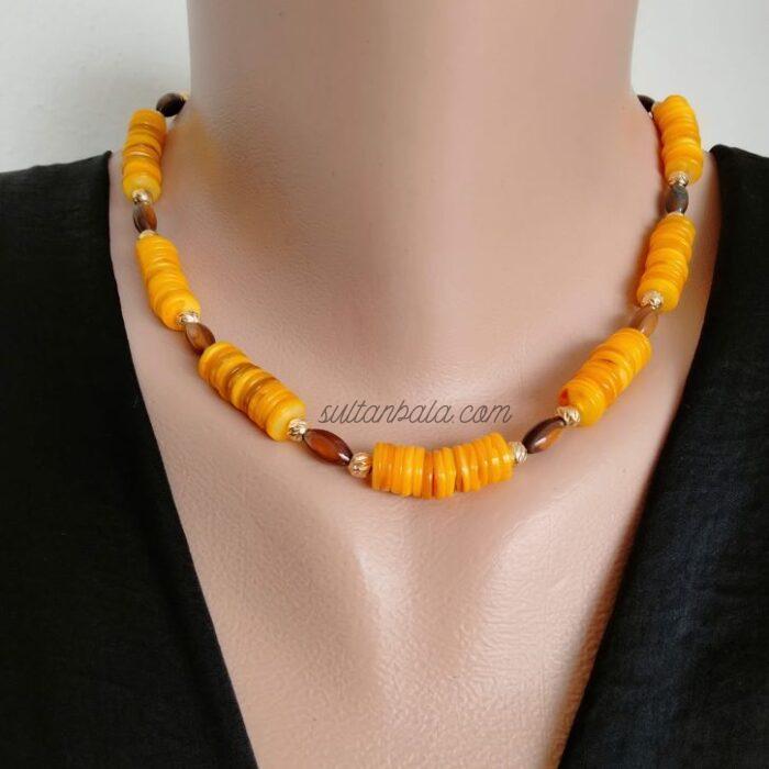 Yellow and Brown Mother of Pearl Necklace