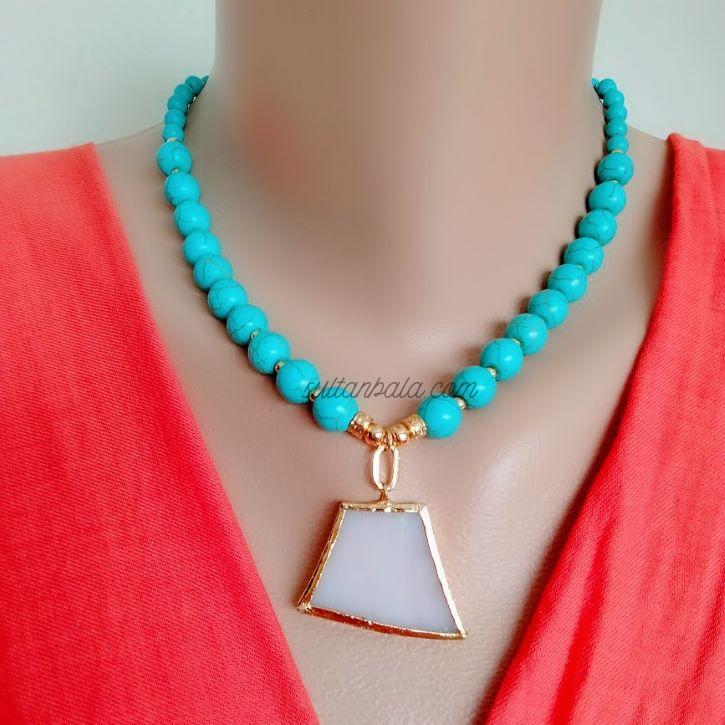 Turquoise Necklace with Mother of Pearl Charm Turquoise Necklace with Mother of Pearl Charm