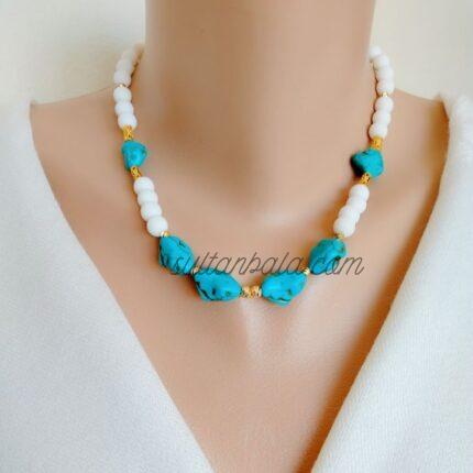 Turquoise and White Onyx Gemstone Necklace