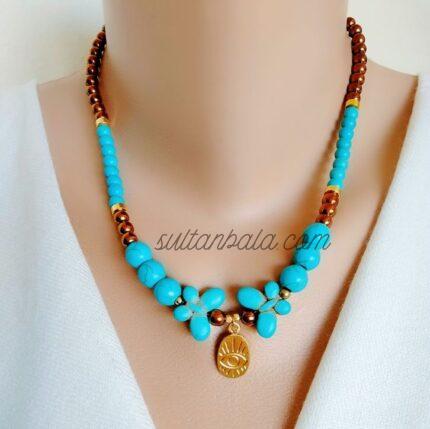 Hematite and Turquoise Necklace with Charm
