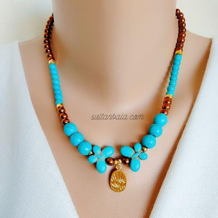 Hematite and Turquoise Necklace with Charm Hematite and Turquoise Necklace with Charm