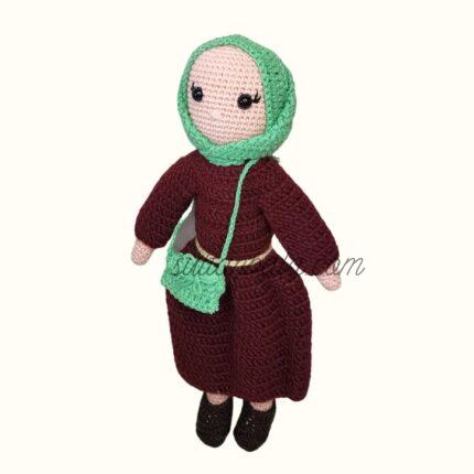 Amigurumi Girl in Brown Dress and Green Headscarf