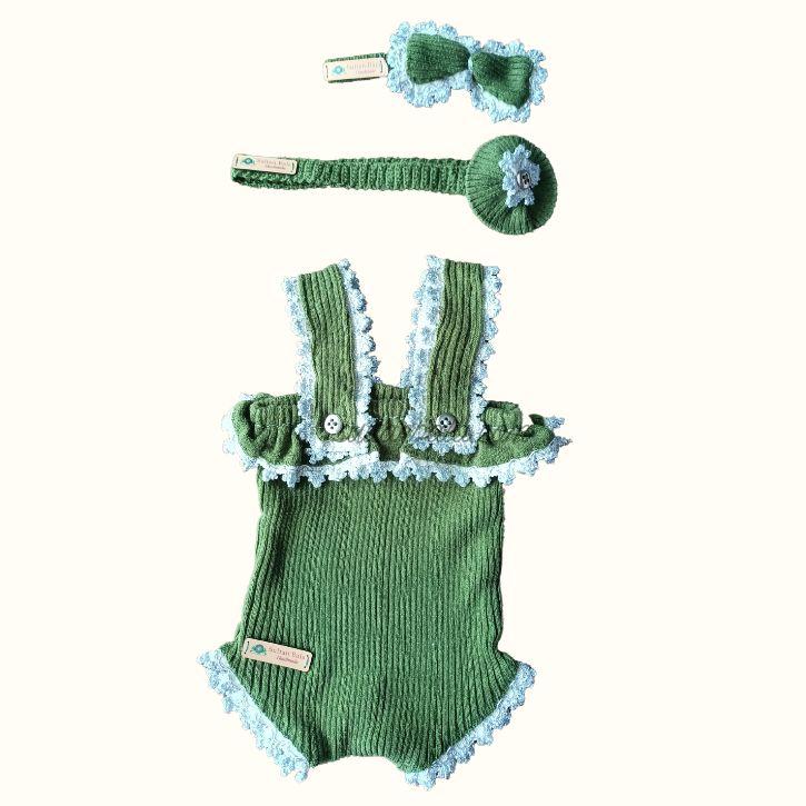 Buckled And Green Colored Newborn Rompers-2
