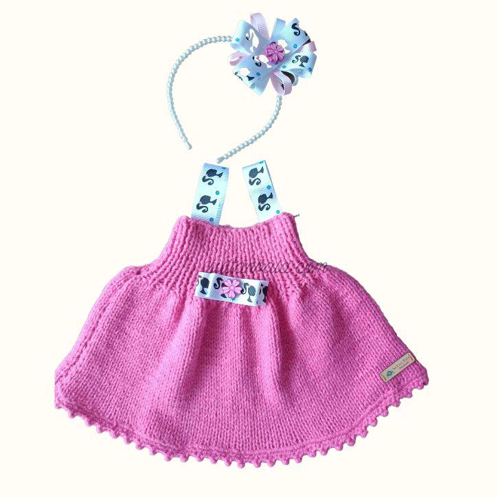 Pink Girl Dress with Pearl Headband Pink Girl Dress with Pearl Headband