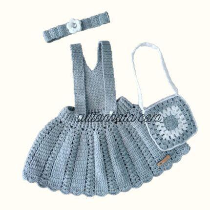 Gray Knitted Baby Girl Dress Combin