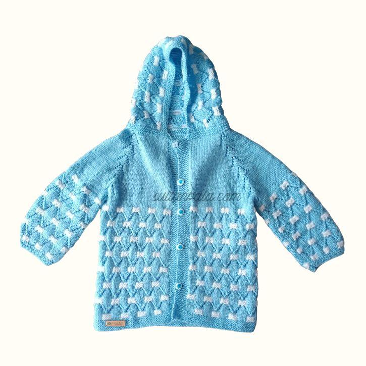 Hoodied White  Blue Kids  Cardigan, Duffel Coat Hoodied White Blue Kids Cardigan, Duffel Coat