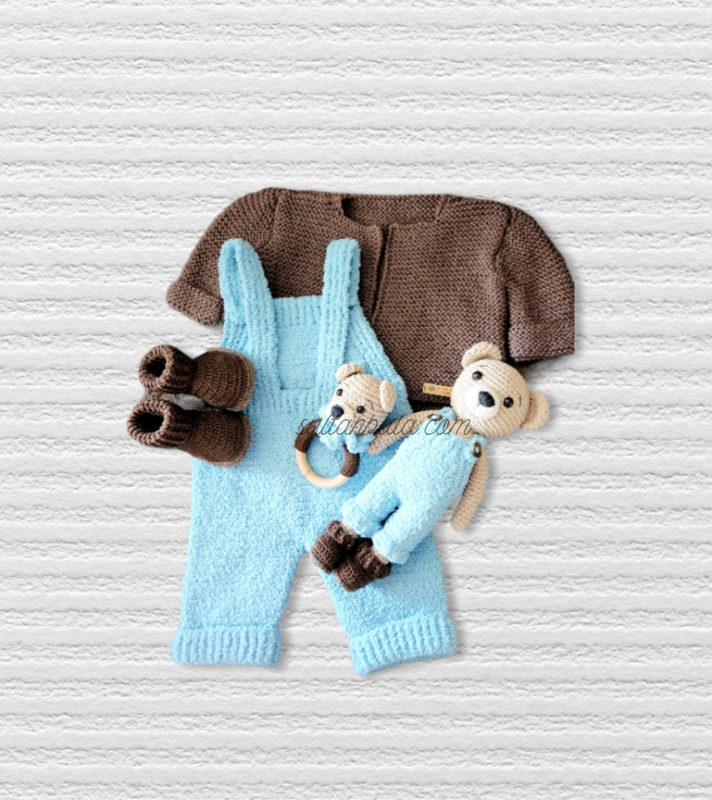 Baby Boy Overalls Full Set Suit With Teddy Bear Toy