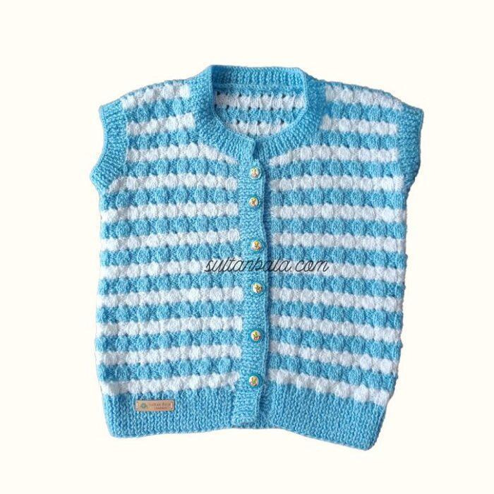 Blue And White Knitting Baby Boy Vest