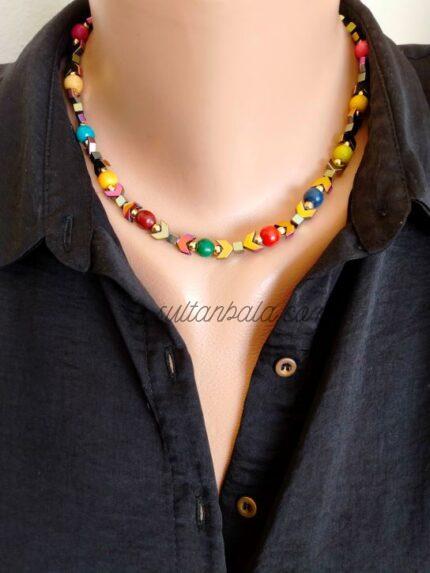 Wood bead Hematite Necklace