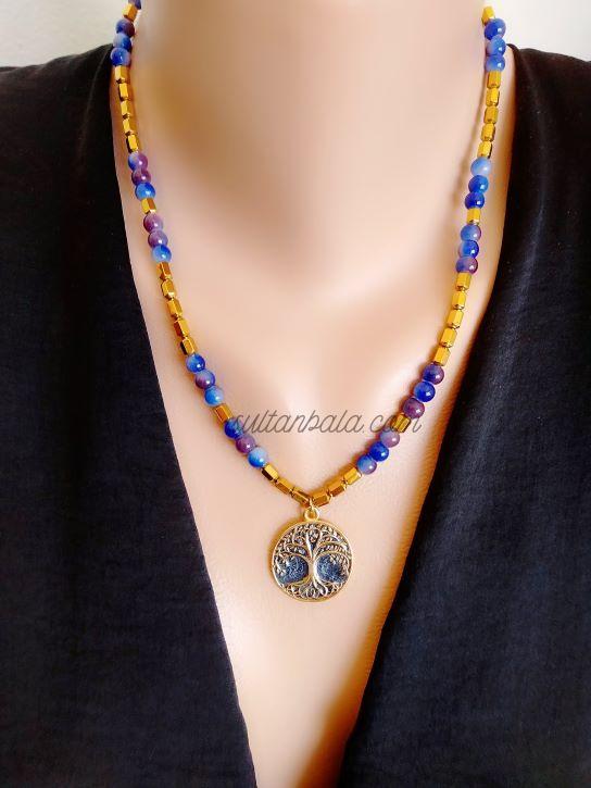 Tree of Life Hematite Necklace Gold-Plated Charm