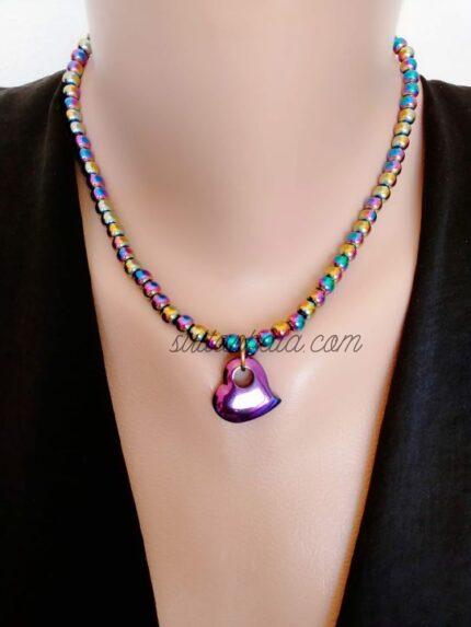 Hematite Rainbow Heart Necklace