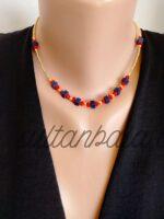 Dark Blue Hematite and Red Bead Necklace