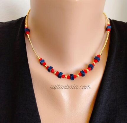 Dark Blue Hematite and Red Bead Necklace