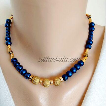 Blue Hematite and Gold Bead Necklace