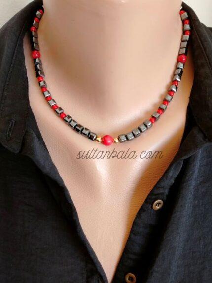 Red Coral and Hematite Necklace