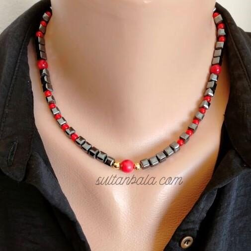 Red Coral and Hematite Necklace Red Coral and Hematite Necklace