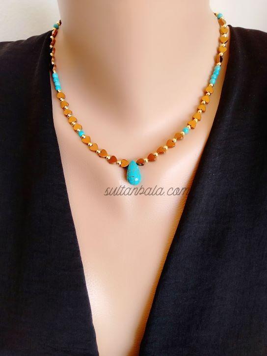 Turquoise and Heart Hematite Necklace