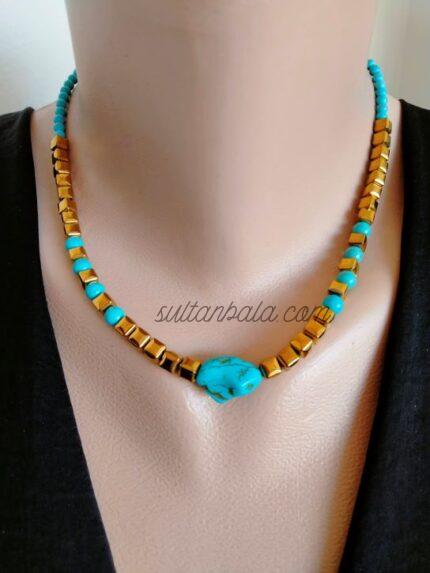 Handmade Hematite anda Turquoise Necklace