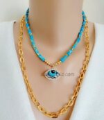 Evil Eye and Variscite Necklace + Gold-Plated Chain