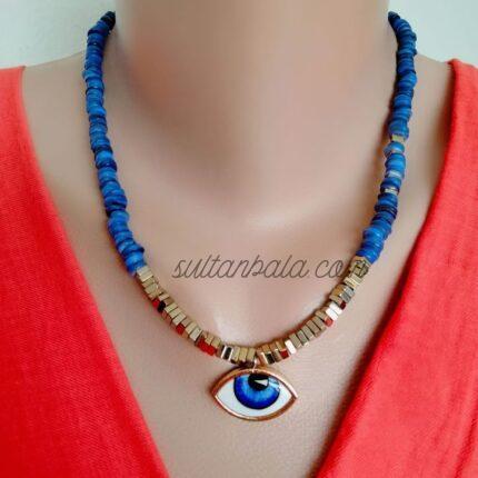 Gold-Plated Porcelain Evil Eye and Hematite Necklace