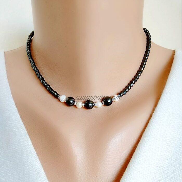 Real Pearl and Hematite Necklace