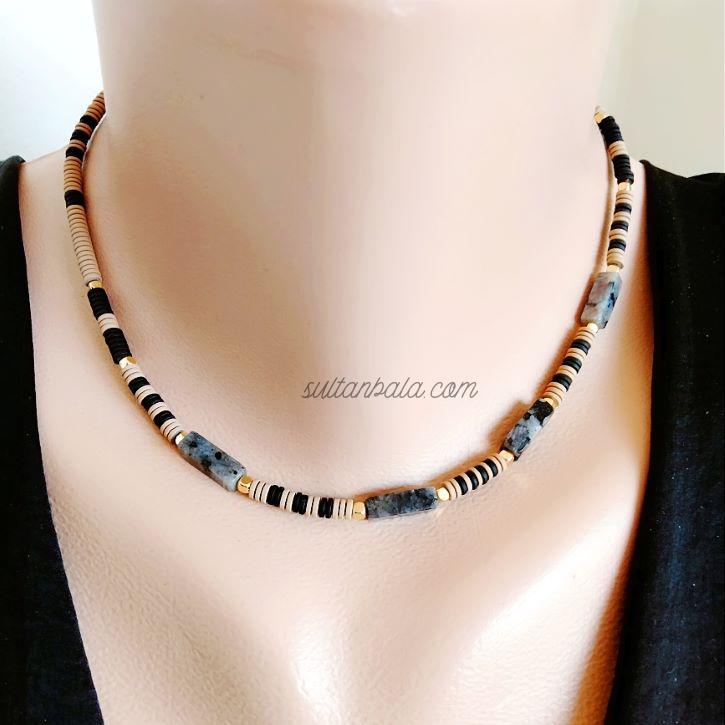 Black Hematite and Grey Variscite Necklace Black Hematite and Grey Variscite Necklace