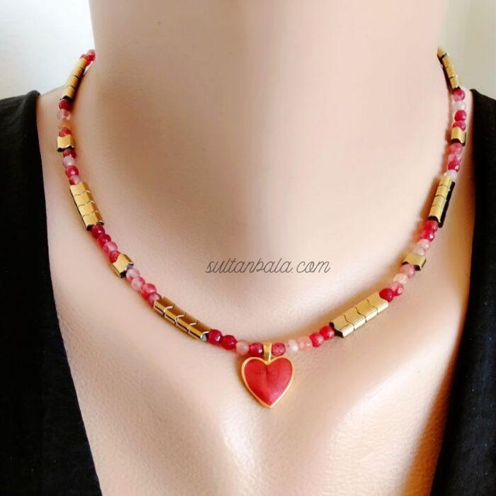 Red Tourmaline and Hematite Necklace