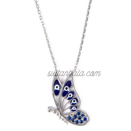 925 Sterling Stone Butterfly Silver Necklace 2.6 Gr