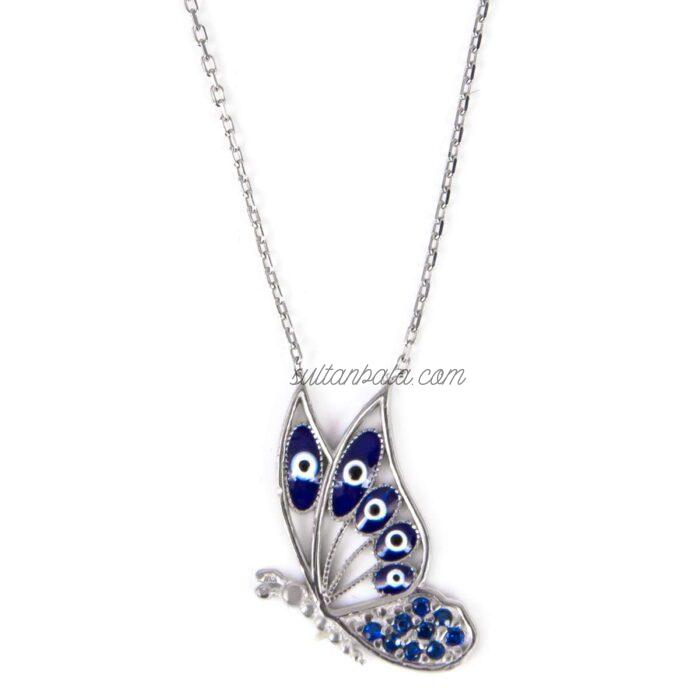 925 Sterling Stone Butterfly Silver Necklace 2.6 Gr