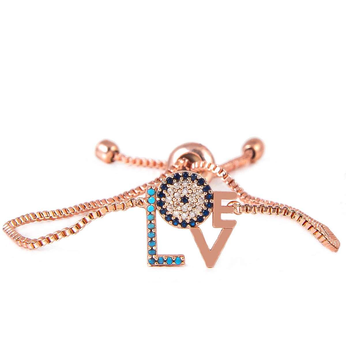 Zircon Beaded Bronze Triangle Bracelet