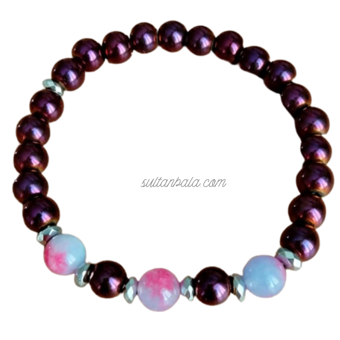 Pink Jade and Purple Hematite Bracelet