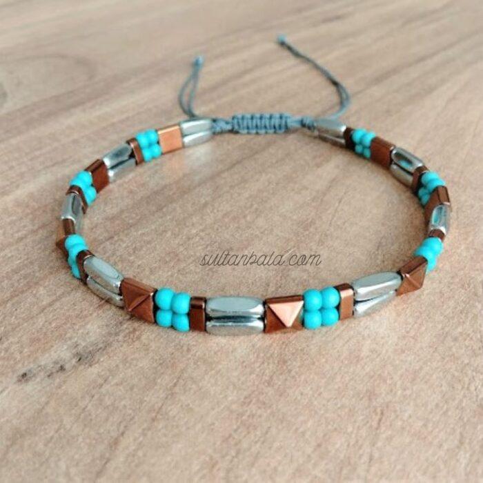 Turquoise and Hematite Bead Bracelet For Men
