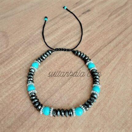Hematite and Turquoise Unisex Bracelet