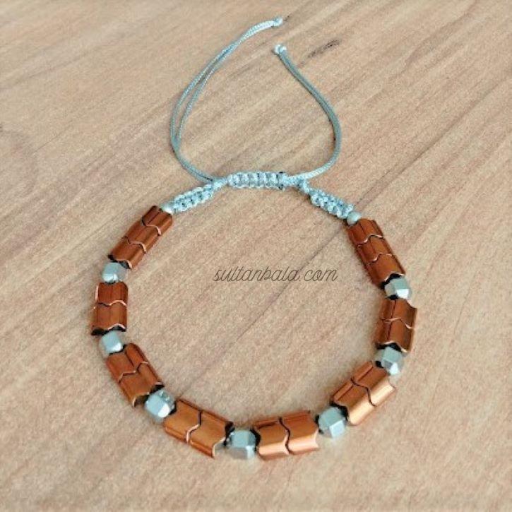 Grey and Bronze Hematite Bracelet For Men Grey and Bronze Hematite Bracelet For Men