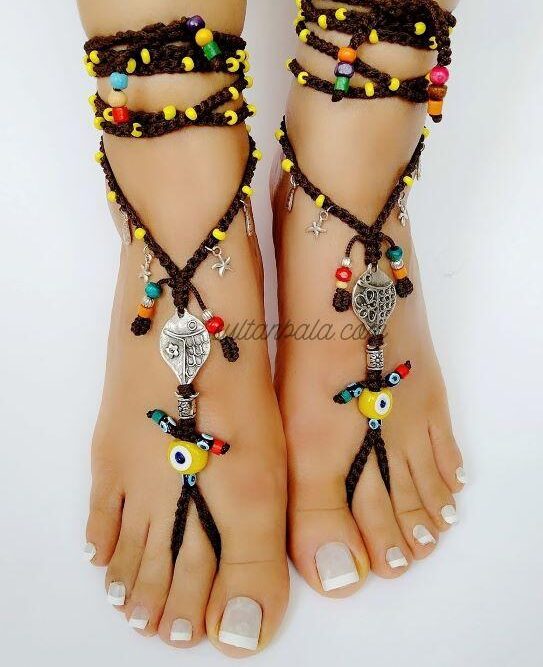 Barefoot Sandals with Wood Beads and Anklets Barefoot Sandals with Wood Beads and Anklets