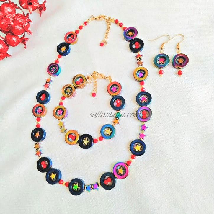 Hematite Jewelry Set, Necklace-Bracelet-Earring Hematite Jewelry Set, Necklace-Bracelet-Earring