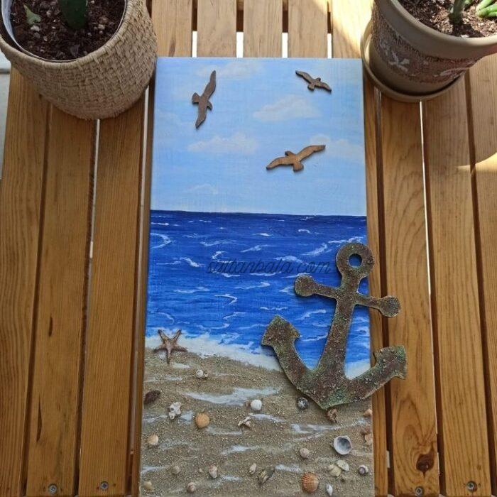 3D acrylic hand painted painting on natural wood, wall decor
