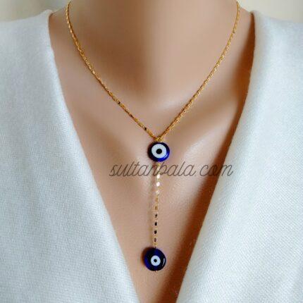 24k Gold Plain Chain and Evil Eye Necklace