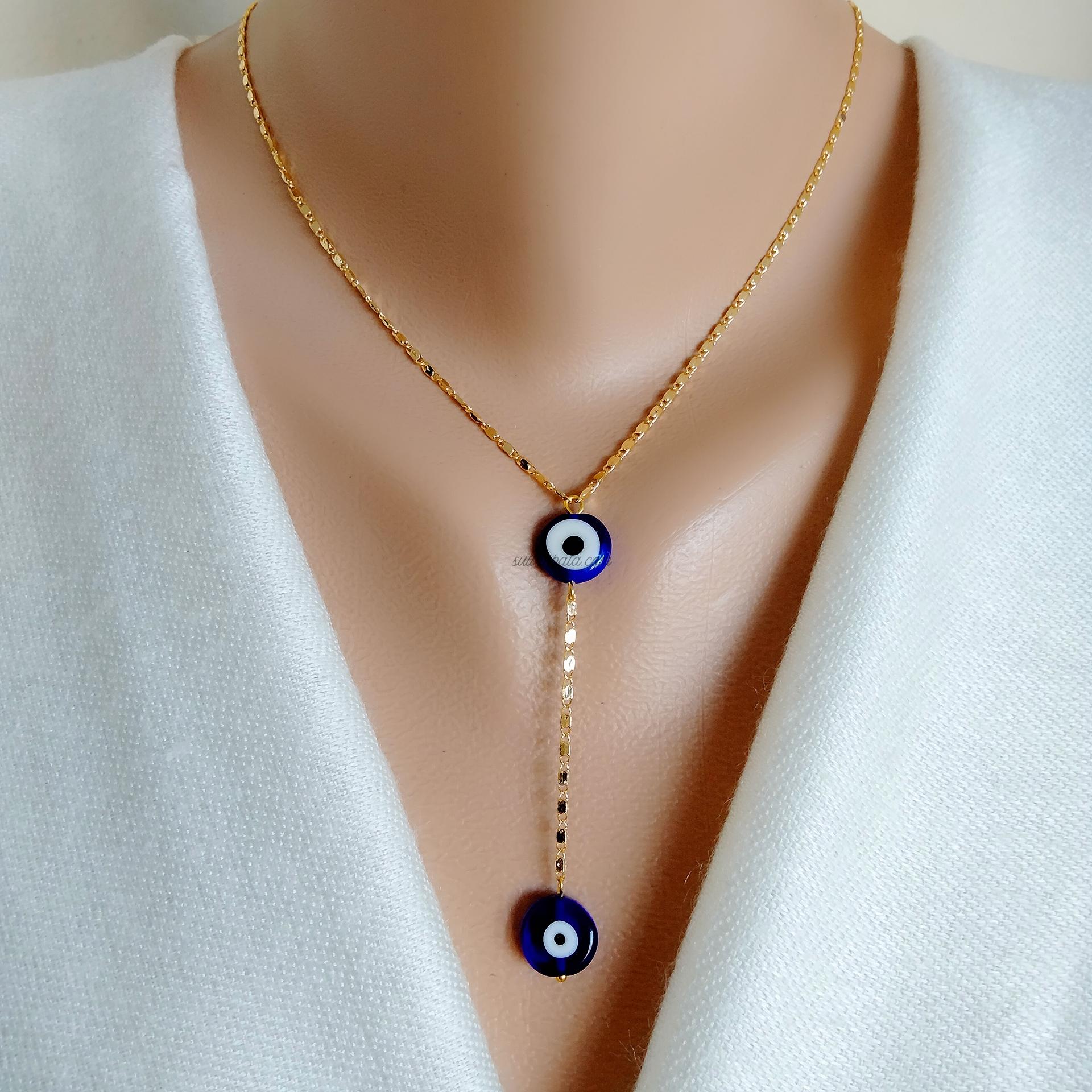 24k Gold Plain Chain and Evil Eye Necklace 24k Gold Plain Chain and Evil Eye Necklace