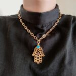 24k Gold-Plated Chain Necklace with Evil Eye Hamsa's Hand Pendant