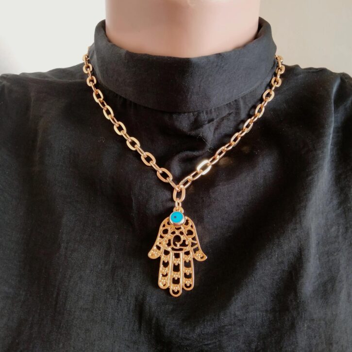 24k Gold-Plated Chain Necklace with Evil Eye Hamsa's Hand Pendant 24k Gold-Plated Chain Necklace with Evil Eye Hamsa's Hand Pendant