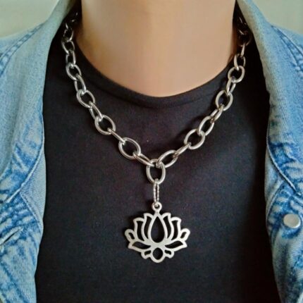 Silver Chain with Lotus Flower Pendant Necklace