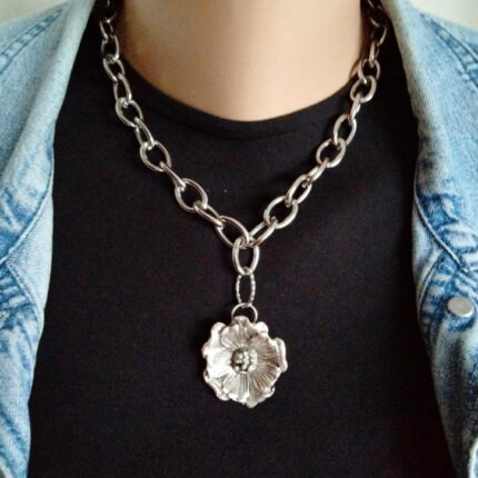 Silver Chain with Flower Pendant Necklace